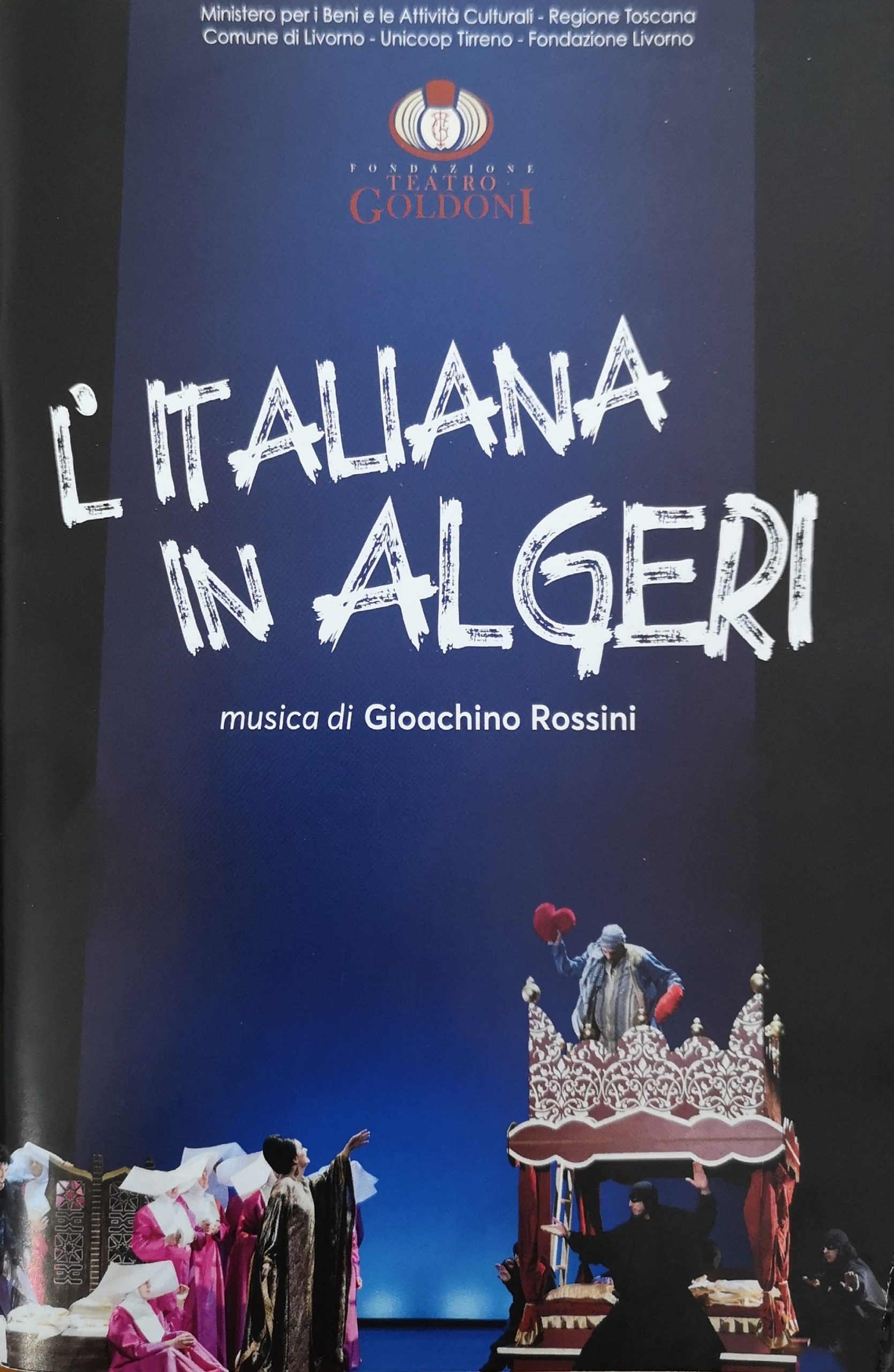 Locandina della rappresentazione operistica "L'Italiana in Algeri" di Giachino Rossini presso il Teatro Goldoni.