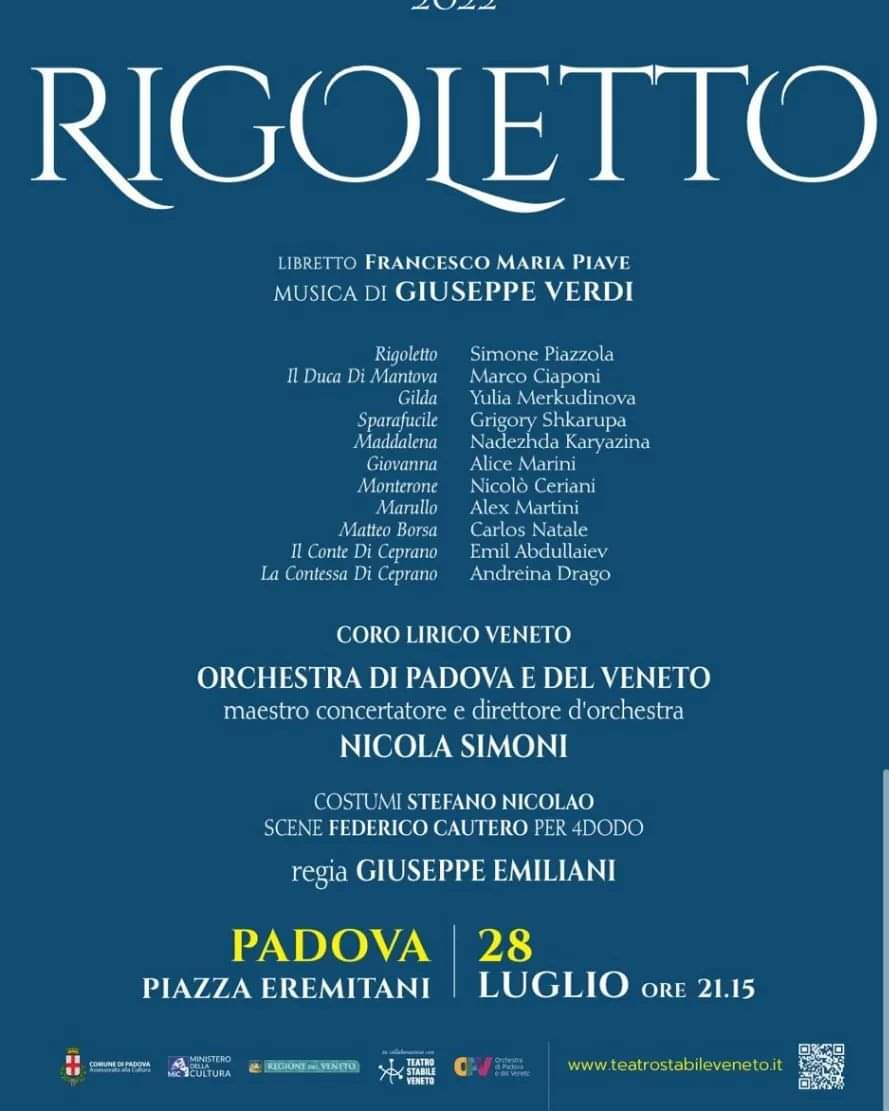 Locandina de "Rigoletto" di Giuseppe Verdi presso Piazza Eremitani a Padova.